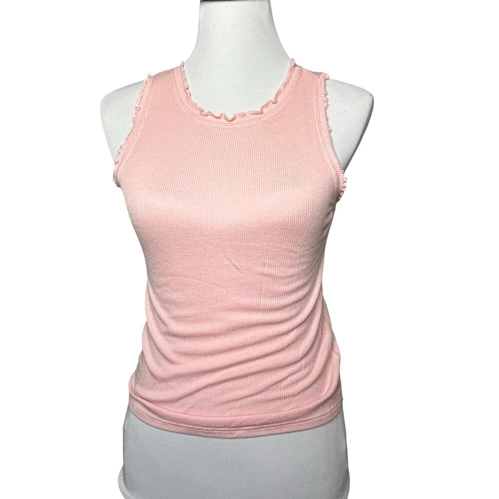 Treasure & Bond Tank Top Women Sm Pink Lettuce Edge Rib Knit Y2K Retro Coquette